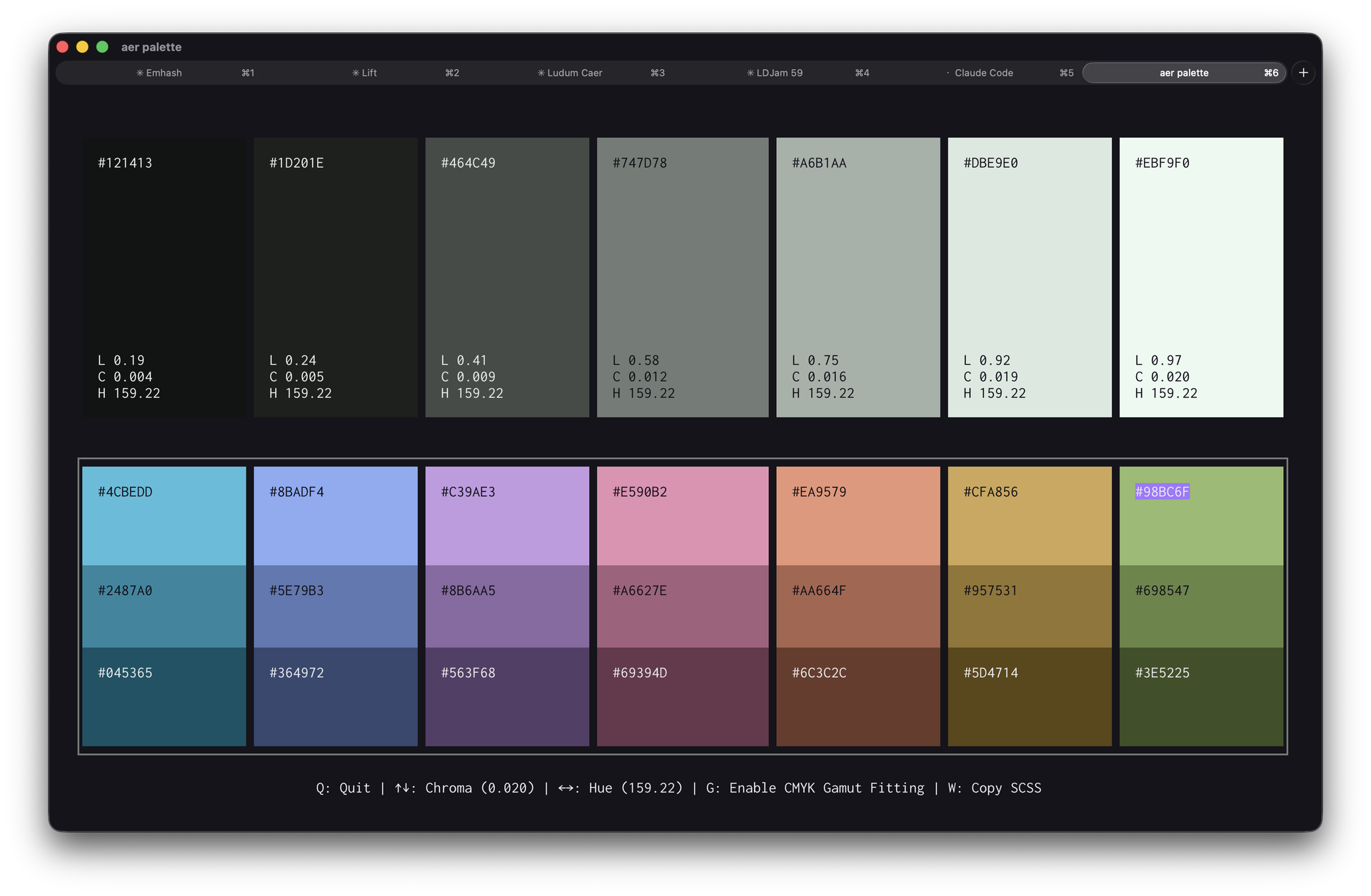 The Aer color palette for infrequency